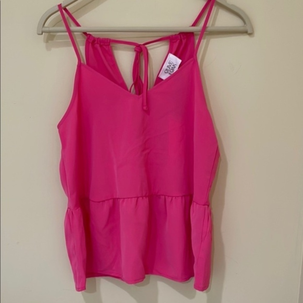 Olive + Oak Women’s Pink Solid Chiffon V-Neck Tie Back Strap Tank Top XS